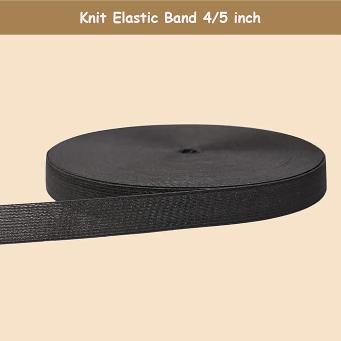 Black Knit Elastic Band for Sewing 20mm 3/4 inch 40 Yards Flat High Elasticity Straps- Wide Stretchy Knit Elastic Bands for Pants-Waistband-Wigs-Bedspread-DIY Clothing Crafts
