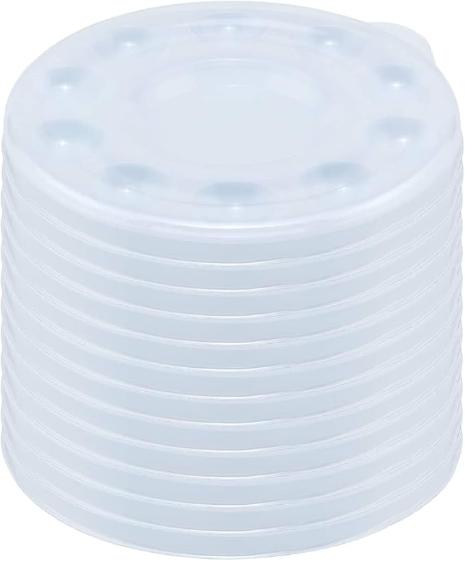 Creative Mark 10-Well Round Plastic Paint Palette with Lid - Pack of 12, Durable, Reusable, Solvent-Resistant, with Oversized Paint Wells for Students, Artists, Teachers - 7.4ml (0.25oz) per Well