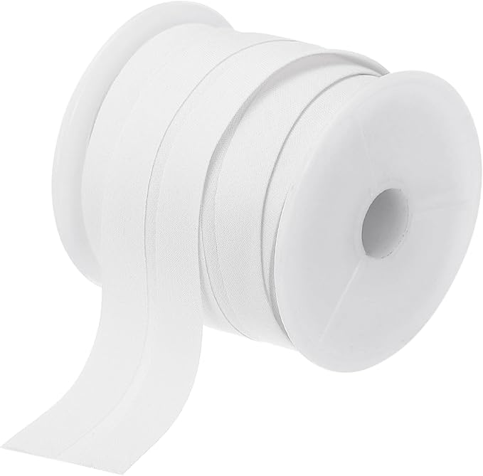 MECCANIXITY 1 Inch Single Fold Bias Tape Cotton Continuous Bulk Bias Tape for Sewing,Seaming Quilting Hemming Binding Crafts (White 10 Yards)