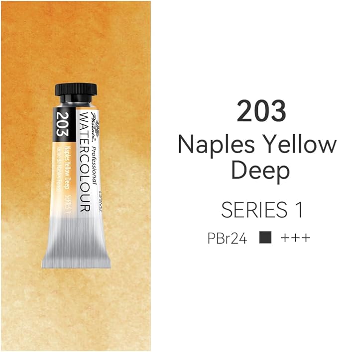 PHOENIX Professional Watercolor Paint Single Tube - 0.47 Fl Oz / 14ml - Naples Yellow Deep
