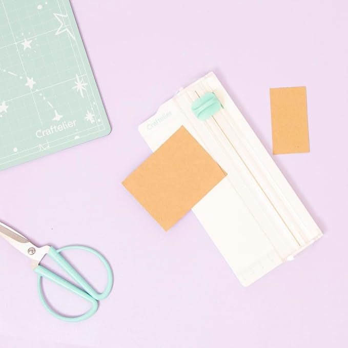 Craftelier - Paper Trimmer and Score Board for Paper Crafts | Mini Cutting Board Tool for Scrapbooking Supplies | Card Making, Small Business Essentials | Size 3.5 x 6.7 inches