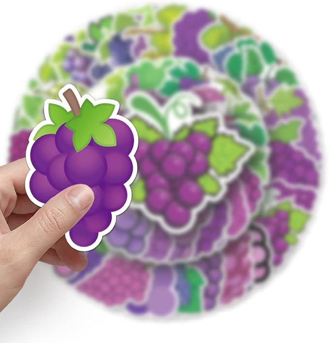 Purple Grape Stickers for Teens Boy Girls|50 Pcs|Waterproof Vinyl Stickers for Laptop Computer Phone Tablet Luggage Flasks Notebook Scrapbook Water Bottle,Cartoon Fruit Stickers Decals Pack(Grape)