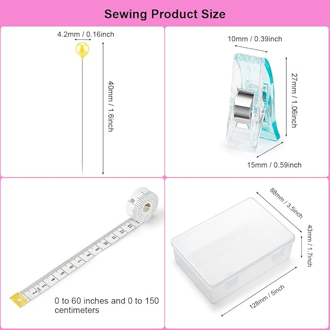 50Pcs Sewing Clips & 400PCS Sewing Pins with Box, Assorted Colors Quilting Clips Fabric Clips for Sewing Quilting Supplies Crafting Tools, Straight Pins with Colored Pearlized Ball Heads Long 1.6inch