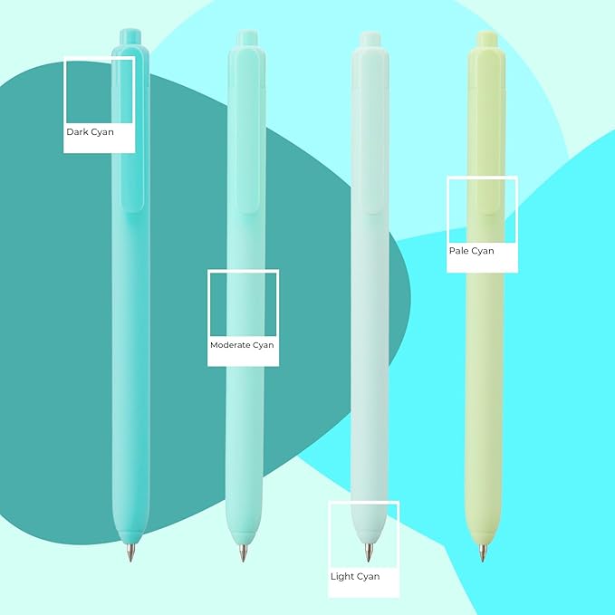 Y YOMA 4 Pcs Fine Point 0.5mm Gel Pen Black Ink Retractable Ballpoint Pen Smooth Writing Quick Dry Gel Pens Cute Aesthetic Pen Pastel Refillable Pen for School Home Office Supplies, Teal Blue