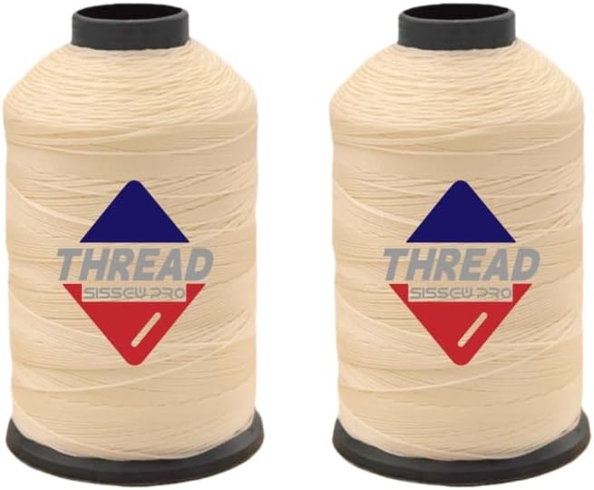 Sissewpro 1oz 375 yds Each 2 Pack Tex70 Bonded Nylon Thread 69 Upholstery Thread Heavy Duty Threads for Leather Sewing Machine, Beading, Hair Weaving, Denim, Canvas,Webbings 2oz Total（2, Natural）