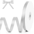 KMER LIFE 3/8" Wide x 50 Yards Silvery Polyester Satin Ribbon, Perfect for Wedding Decor, Crafts, Gift Wrapping & Other Projects