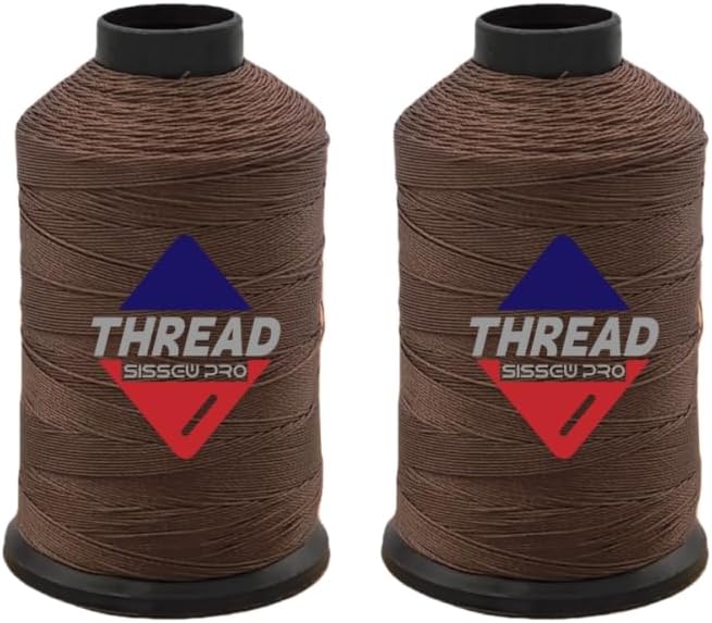 Sissewpro 1oz 375 yds Each 2 Pack Tex70 Bonded Nylon Thread 69 Upholstery Thread Heavy Duty Threads for Leather Sewing Machine, Beading, Hair Weaving, Denim, Canvas,Webbings 2oz Total（2, Brown）