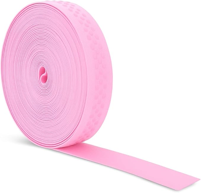 Mandala Crafts 1 Inch Elastic Silicone Gripper Tape for Clothing - 10 Yds Dotted Non Slip Elastic Band for Sewing - Pink Silicone Flat Fabric Stretchy Ribbon Straps