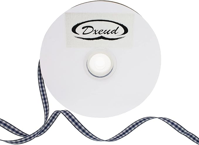 Gingham Ribbon 50 Yard Each Roll 100% Polyester Woven Edge (1/4" x 50 Yards, Dark Blue)