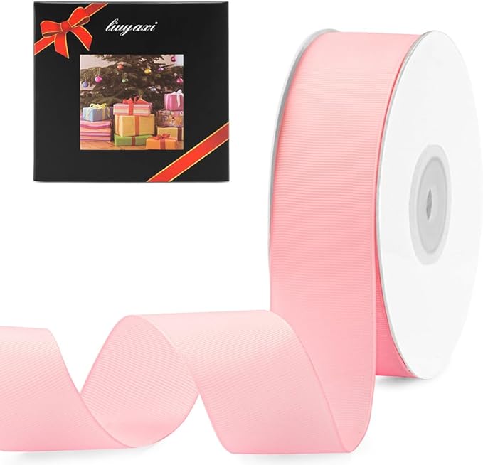 LIUYAXI 1-1/2" X 50 Yards Solid Pink Grosgrain Ribbon, Perfect for Crafts, Wedding Decor, DIY Hair Accessories, Sewing, Gift Package Wrapping and More