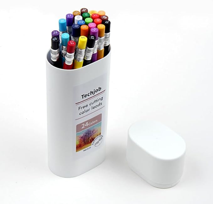 Colored Mechanical Pencil 2.6mm for Coloring and Drawing, Mechanical Colored Pencils, Mechanical Pencils with Sharpener and Case, 24pcs