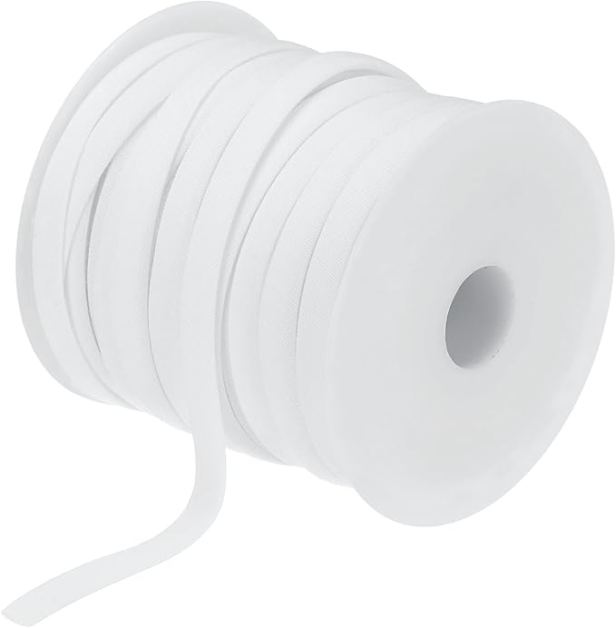 MECCANIXITY 1/4 Inch Double Fold Bias Tape Polyester Continuous Bulk Bias Tape for Sewing,Seaming Quilting Hemming Binding Crafts (White 25 Yards)