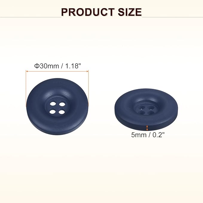 HARFINGTON 50pcs Sewing Button 30mm (1-3/16 Inch) 4 Holes Resin Thickened Round Crafting Replacement Buttons for Clothing DIY Crafts Decoration, Dark Blue
