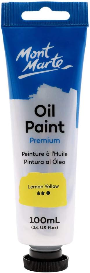 Mont Marte Oil Paint Premium, 3.4 US fl.oz (100ml) Tube, Lemon Yellow, Heavy Body Paint, Artist Quality, Good Coverage, Excellent Tinting Strength, Ideal for Painting Canvas