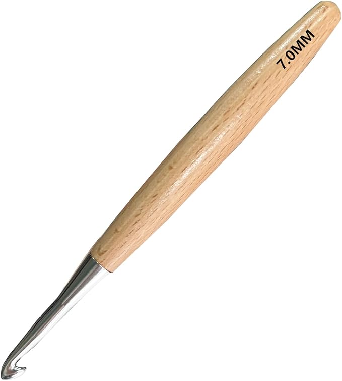 Beech Wood Crochet Hooks,7mm Ergonomic Handle Crochet Hook Hand DIY Comfortable Smooth Long  Crochet Needle for Crocheting Yarn and Beginners,Experienced Crochet Lovers