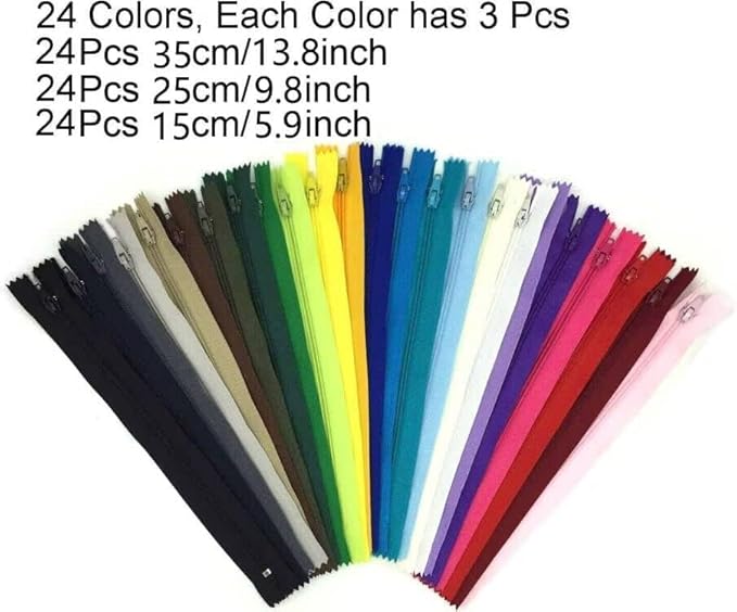 Zippers, DOITEM 72 Pcs Zippers for Sewing 6 Inch 10 Inch 14 Inch Multicolor Nylon Coil Zipper for Sewing and Crafts 24 Colors