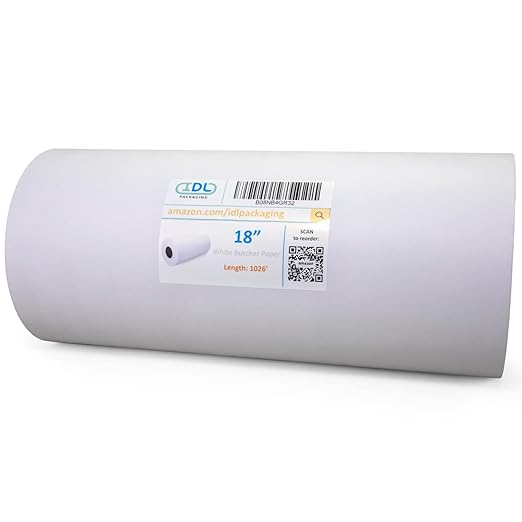 IDL Packaging White Butcher Paper 18" x 12000" (1000 feet) - USA-Made Natural Butcher Paper Roll for Meat and Fish - Uncoated, Unwaxed & Food-Grade Material for Smoker, Grilling & BBQ by IDL Packaging