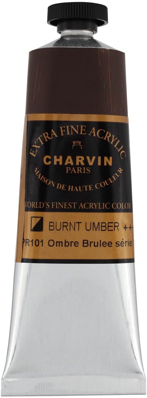 Charvin Extra Fine Professional Acrylic Paint - Burnt Umber, 60ml Tube, Triple-Milled, Lightfast Pigments, Open Stock Artist Acrylic Paints in Nature-Inspired Hues