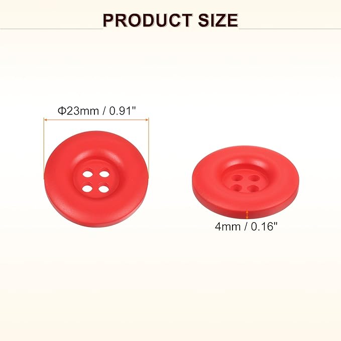 HARFINGTON 50pcs Sewing Button 23mm (7/8 Inch) 4 Holes Resin Thickened Round Crafting Replacement Buttons for Clothing DIY Crafts Decoration, Red