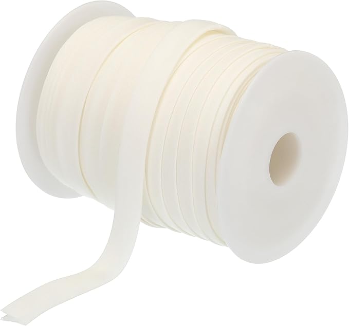MECCANIXITY 1/2 Inch Double Fold Bias Tape Polyester Continuous Bulk Bias Tape for Sewing,Seaming Quilting Hemming Binding Crafts (Beige White 55 Yards)