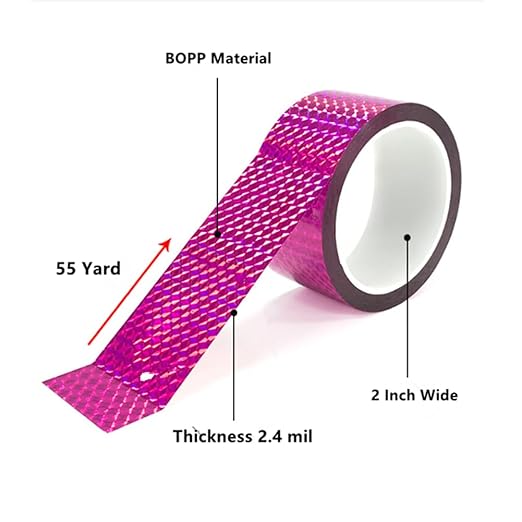 Self-Adhesive Holographic Reflective Tape Prism Tape Holographic Reflective Tape for Keep Birds Away, Craft Projects, DIY Art, Home, Daily Use (Pink, 2 Inch x 55 Yard)