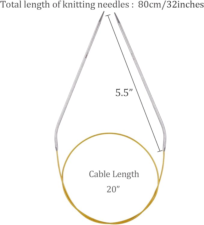 Circular Knitting Needles 32inches/80cm,Size US 1.5(2.5mm) Stainless Steel Round Knitting Needles for Handmade Knitting DIY