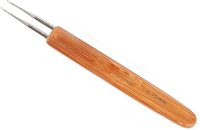 SENRISE Dreadlock Crochet Needle, Weaving Crochet Hook for Hair, with Wooden Handle, for Fixing Braids (Double Heads 0.75 mm)