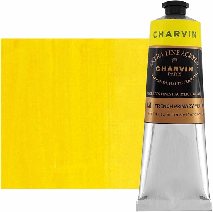 Charvin Extra Fine Professional Acrylic Paint - French Yellow Primary, 150ml Tube, Triple-Milled, Lightfast Pigments, Open Stock Artist Acrylic Paints in Nature-Inspired Hues