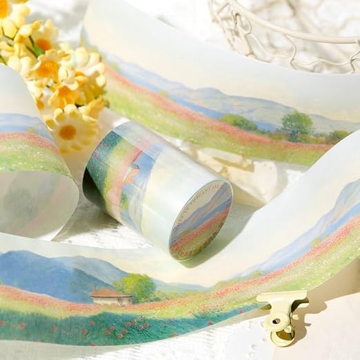 Alideco 6pcs Decorative Adhesive Tapes Literary Oil Painting Landscape Washi Tape Great for Bullet Journal Supplies, Arts, Scrapbook, DIY Crafts, Planners (tuosikanadexiatian)