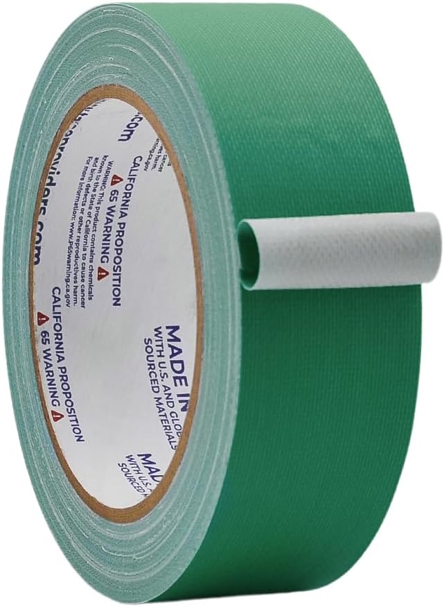 WOD GTC12 Gaffer Tape, Green Low Gloss Finish Film, 1.5 inch x 60 ft. Residue Free, Non Reflective Cloth Fabric, Secure Cords, Water Resistant, Photography, Filming Backdrop, Production