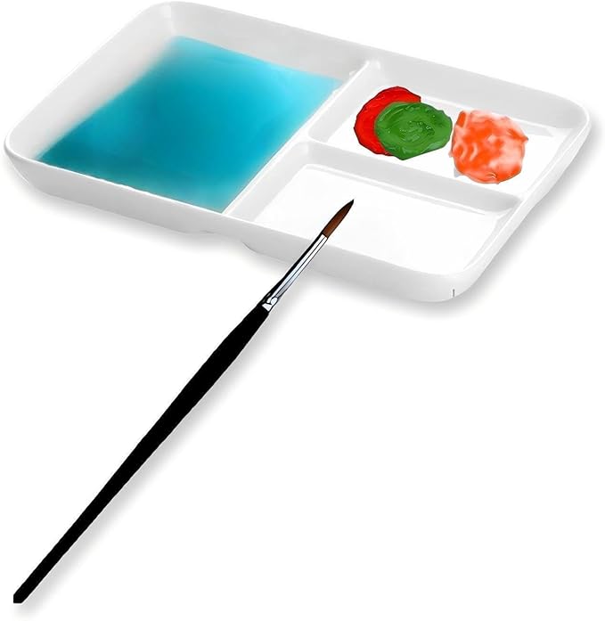 Porcelain Watercolor Palette, Ceramic Artist Paint Palette, Watercolor Mixing Tray for Watercolor Gouache Acrylic Oil Painting (10 * 7'' 3-Well Rectangle)