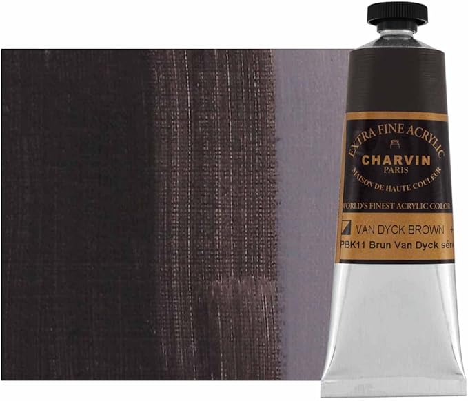 Charvin Extra Fine Professional Acrylic Paint - Van Dycke Brown, 60ml Tube, Triple-Milled, Lightfast Pigments, Open Stock Artist Acrylic Paints in Nature-Inspired Hues