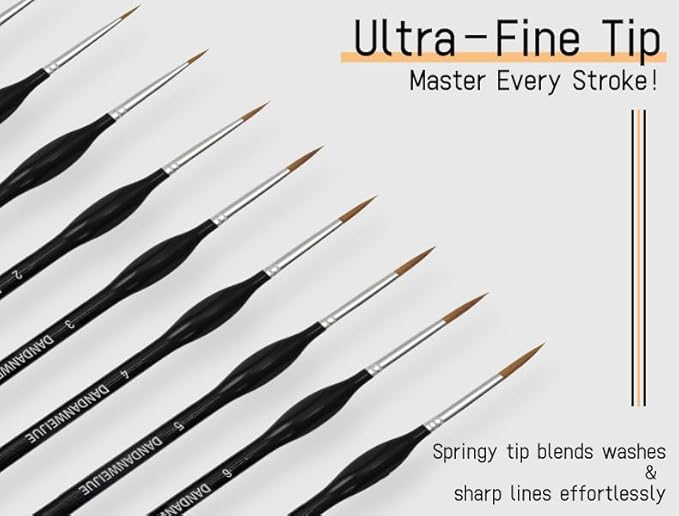 Detail Paint Brushes 11 Pcs for Acrylic, Oil Painting - Artist-Grade Nylon Bristles, Comfortable Handles, Ideal for Beginners & Artists