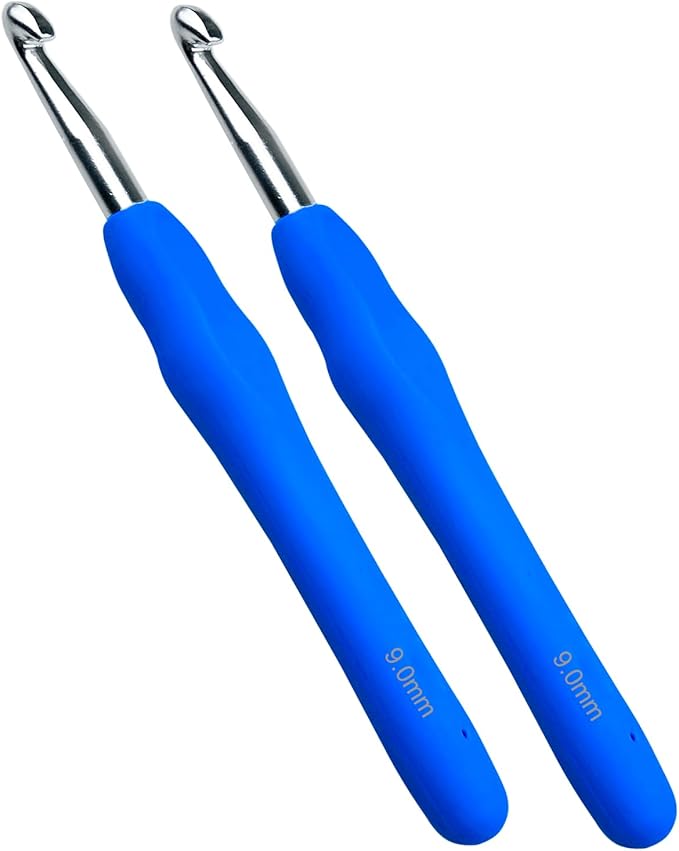 Mdoker 9mm 2PCS Crochet Hook Ergonomic Handle Crochet Hook Needles for Arthritic Hands,Extra Long Crochet Hooks for Beginner Crocheting Yarn(9mm)
