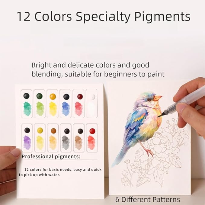 CozyWeave 12 Colors Watercolor for Adults Beginner Painting Flower Workbook Art Supplies with Tools Kits