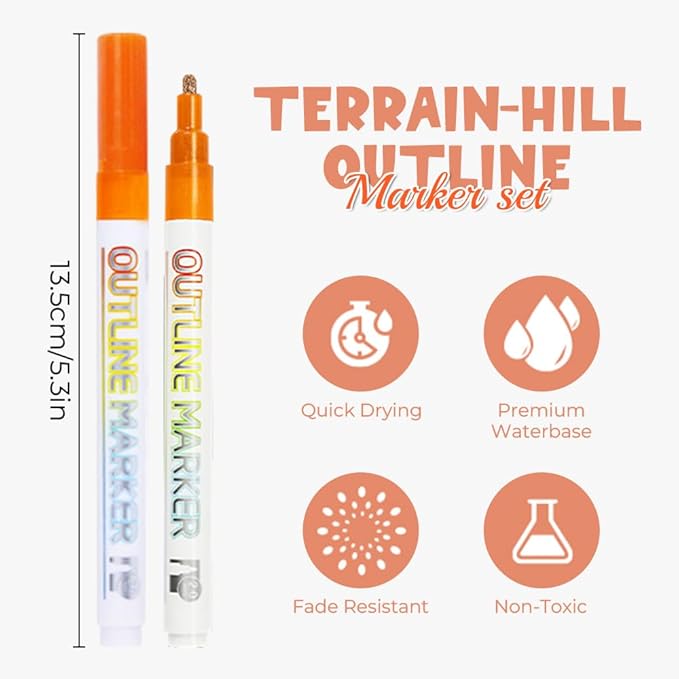12 Pcs Outline Marker Set, 2023 New Glitter Gel Double Line Outline Pen Sparkle Markers Colorful Art Pens for Writing, Scrapbooking, Coloring and Greeting Cards, Journal Drawing (12 Pcs)