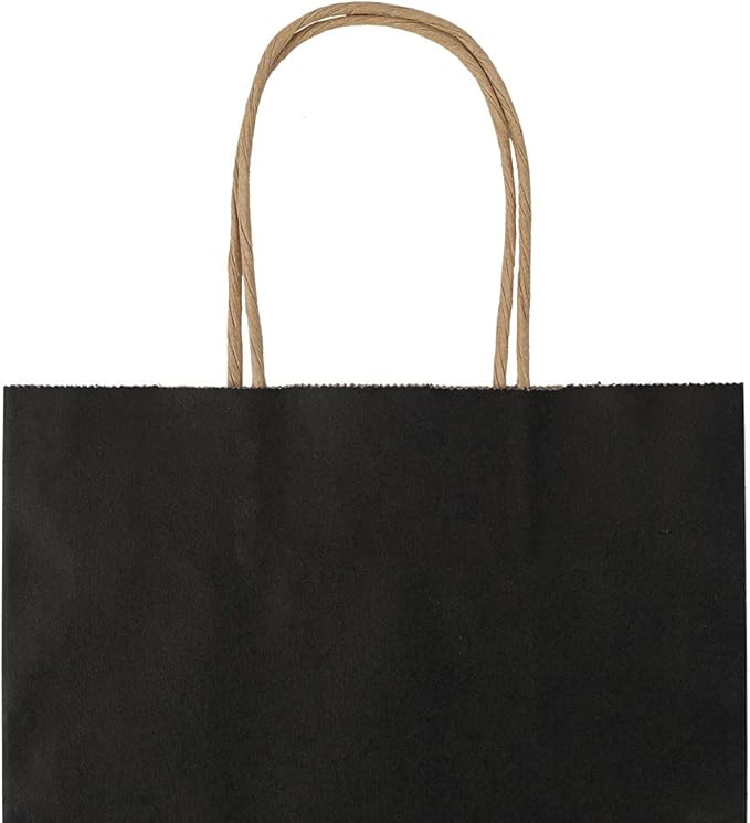 bagmad 50 Pack Medium 8x4.75x10 Inch Black Gift Paper Bags with Handles Bulk, Kraft Bags, Craft Grocery Shopping Retail Party Favors Wedding Business Sacks (Black, 50pcs)