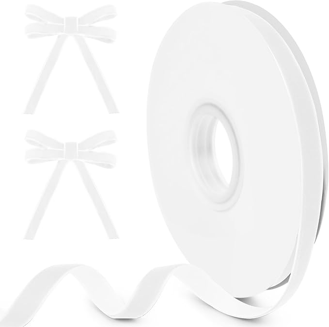 White Velvet Ribbon, 3/8 inch 10 Yards Vintage Velvet Ribbons Perfect for Christmas Tree Ornaments, Gift Wrapping, Wedding Decoration, Bows, Sewing, Crafts, Wreath and More