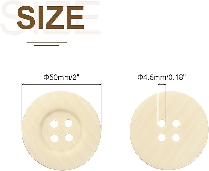 uxcell 30Pcs Large Wooden Buttons, 50mm(2") 4 Hole Round Wood Sewing Button Craft for Sewing DIY Craft Clothing, Natural Wood