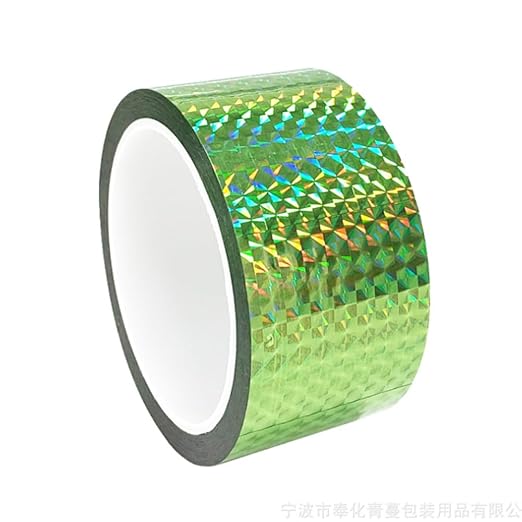 Self-Adhesive Holographic Reflective Tape Prism Tape Holographic Reflective Tape for Keep Birds Away, Craft Projects, DIY Art, Home, Daily Use (Green, 1 Inch x 55 Yard)