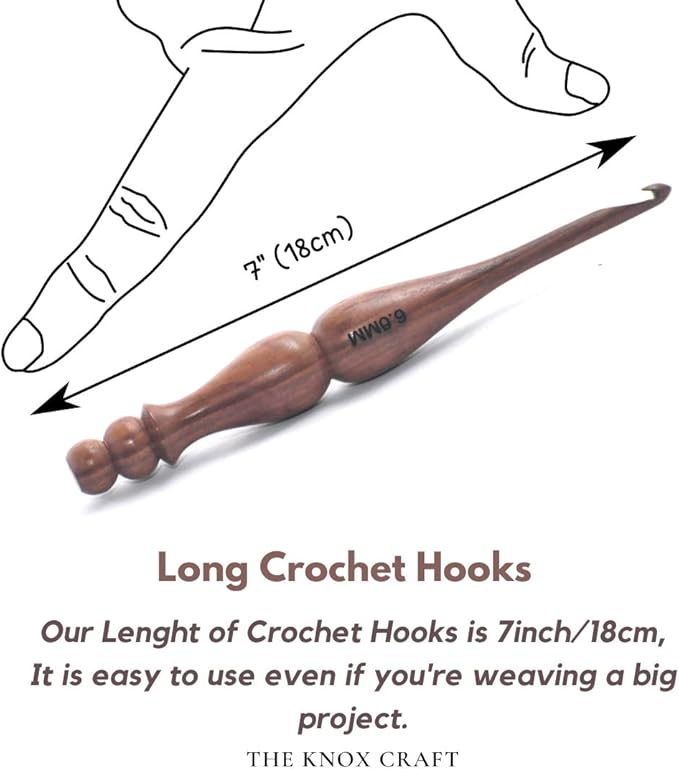 THE KNOX CRAFT Wooden Crochet Hook Set of 7 (4mm–10mm) – Ergonomic Soft Grip Handles, Smooth Wooden Yarn Hooks for Arthritic Hands – Beginner-Friendly Crochet Hooks Gift Set