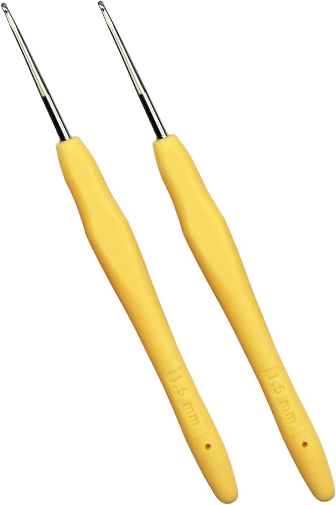 Mdoker 2PCS Small Size Crochet Hook Ergonomic Handle Crochet Hook Needles for Arthritic Hands,Thread Crochet Steel Lace Hooks Size 1.5mm