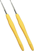 Mdoker 2PCS Small Size Crochet Hook Ergonomic Handle Crochet Hook Needles for Arthritic Hands,Thread Crochet Steel Lace Hooks Size 1.5mm