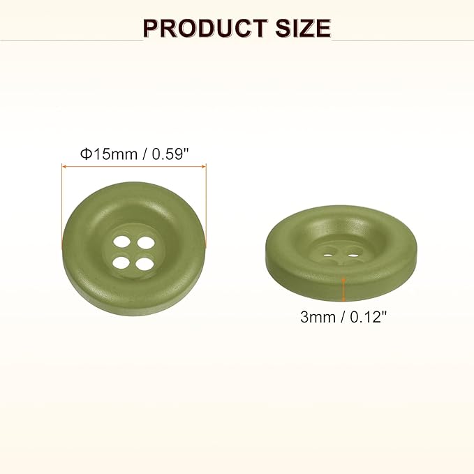 HARFINGTON 50pcs Sewing Button 15mm (5/8 Inch) 4 Holes Resin Thickened Round Crafting Replacement Buttons for Clothing DIY Crafts Decoration, Green