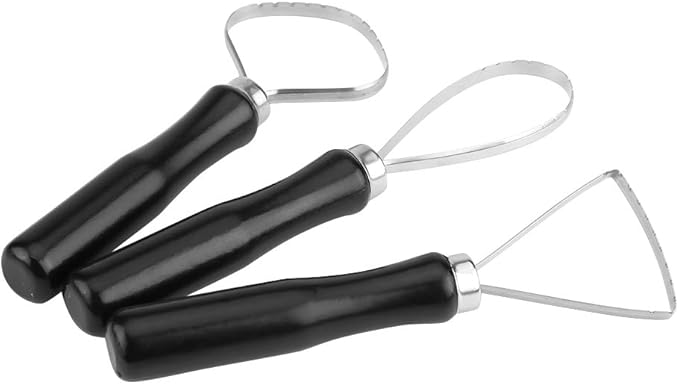 KooingTech Clay Tools, Clay Sculpting Tools 3 PCS, Clay Carving Tools with Handmade Handle Wooden Sculpture Tools, Pottery Sculpting Tools, Sawtooth Steel Pottery Tools for Carving