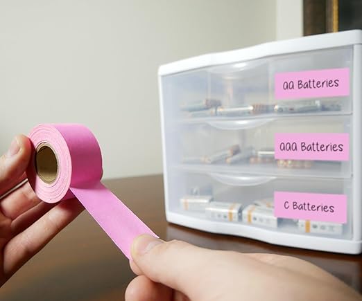ChromaLabel 1 Inch Colored Masking Tape, High Visibility Labels, Easy to Write On Colored Masking Tape for Kids - 500 Inch Roll (13.88 Yards), Matte Finish Fluorescent Pink