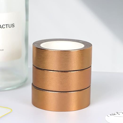 NatSumeBasics Bronze Foil Washi Tape Thin Metallic 2pcs 0.6" x 32ft. Masking Tapes Decorative Brass Tape for Crafts Gift Wrapping Decoration DIY (Bronze)