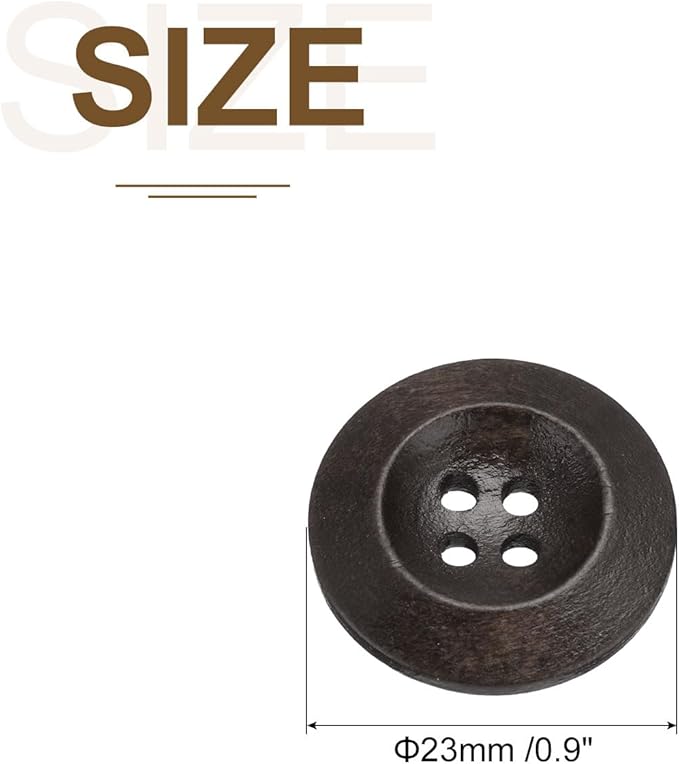 uxcell 80Pcs Wooden Buttons, 23mm(7/8") 4 Hole Round Wood Sewing Button Craft for Sewing DIY Craft Clothing, Dark Brown