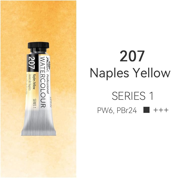 PHOENIX Professional Watercolor Paint Single Tube - 0.47 Fl Oz / 14ml - Naples Yellow