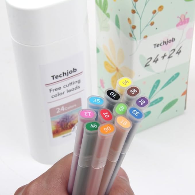 Colored Mechanical Pencil 2.6mm for Coloring and Drawing, Mechanical Colored Pencils, Mechanical Pencils with Sharpener and Case,24pcs with extra 24pcs colored leads